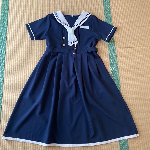 紺色 セーラー服型 半袖ワンピース 夏