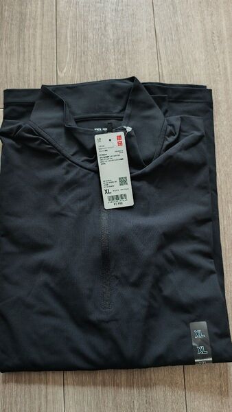 ユニクロU XLサイズ ブラック ドライEX UVカットハーフジップ長袖Tシャツ