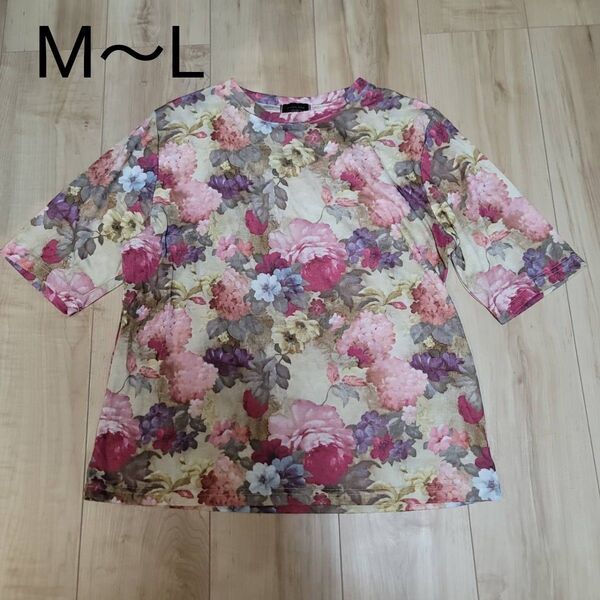 婦人服 ミセス 花柄トップス 五分袖 レディース M~L