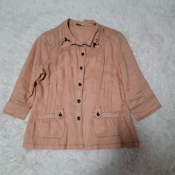 婦人服 ピンクベージュ 七分袖ブラウス L
