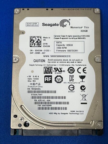 動作確認済! 2.5inch 320GB Seagate ST320LT007 7mm厚