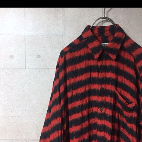古着 総柄シャツ ボーダー 赤 黒 オーバーサイズ ビックシルエット US古着 ネルシャツ チェック シャツ
