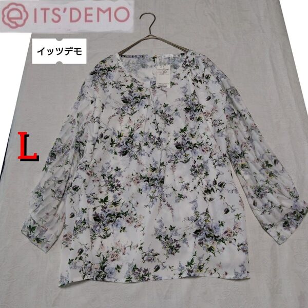 IT'S DEMO (イッツデモ) 七分袖花柄ブラウス Lサイズ