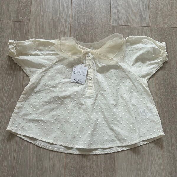 プティマイン 90サイズ 新品未使用 半袖 女の子 シャツ トップス 半袖ブラウス レース フリル 白