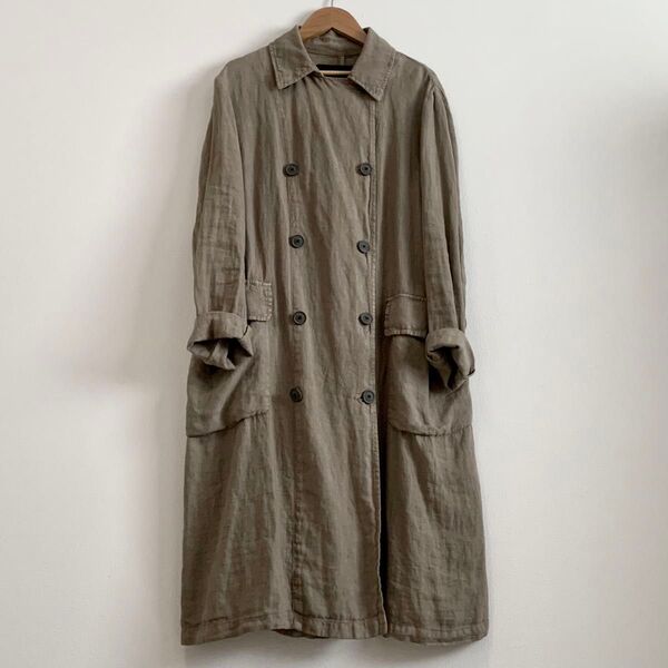 着用1回美品 ZARA BASIC ダブルブレスト ダブルボタン ロングコート カーキベージュ 天然繊維 リヨセル ユーカリ由来