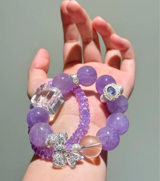 天然 美しいラベンダーアメジストブレスレット