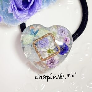 ( a159 ) レジン ヘアゴム ハート ボタニカル