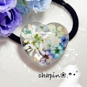 ( a162 ) レジン ヘアゴム ハート ボタニカル