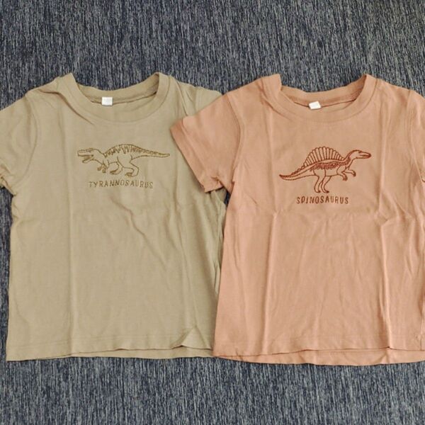 中古服 西松屋 ティラノサウルス スピノサウルス 恐竜 ステッチ 半袖 Tシャツ 100cm 2枚セット