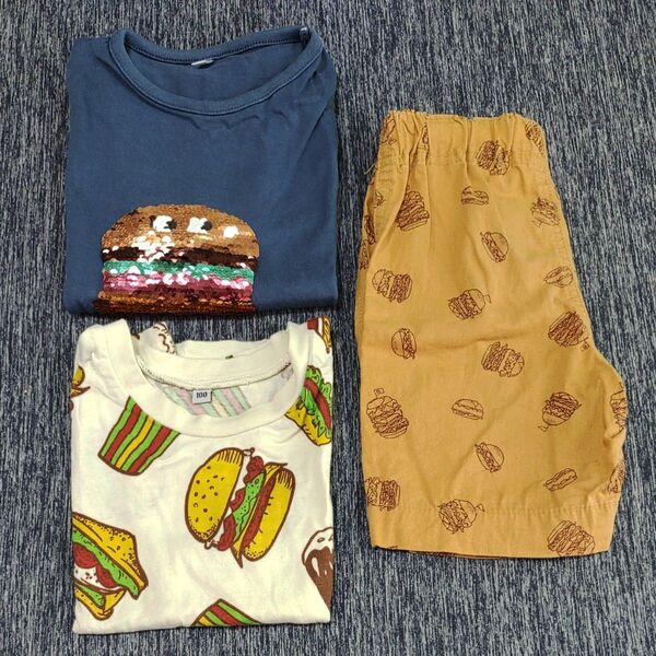 中古服 ハンバーガー スパンコール 半袖 Tシャツ ハーフパンツ 3枚セット 西松屋