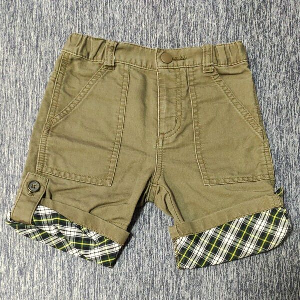 中古服 COMME CA ISM コムサイズム ハーフパンツ 100cm カーキ チェック柄
