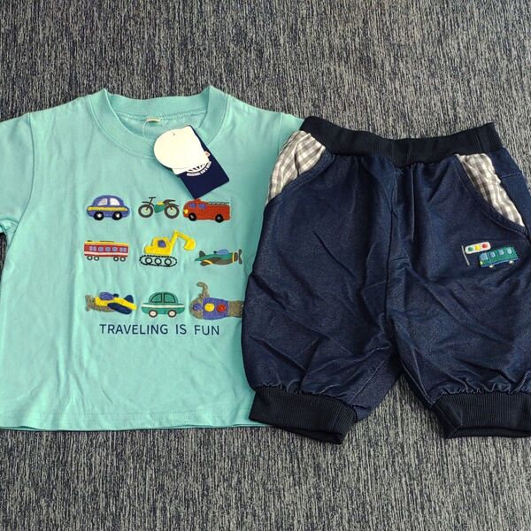 未使用品 西松屋 セットアップ 車柄 半袖 Tシャツ ハーフパンツ 95cm