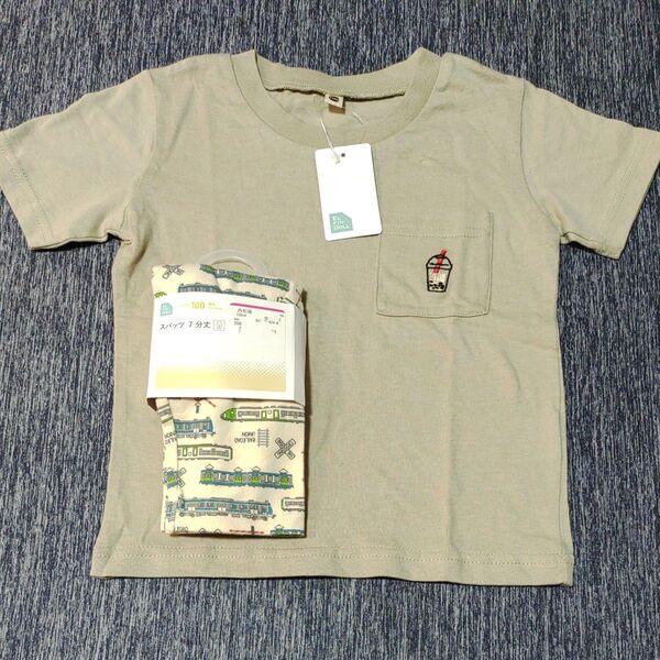 未使用品 西松屋 タピオカ 刺繍 ポケット 半袖 Tシャツ 車柄 スパッツ レギンス 7分丈 100cm おまとめ
