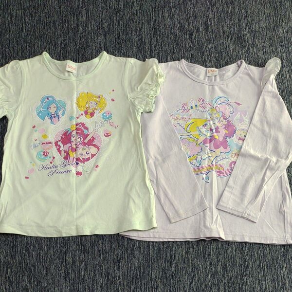 中古服 ヒーリングっとプリキュア 長袖 半袖 Tシャツ 120cm トロピカルージュプリキュア バトンタッチデザイン
