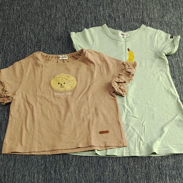 中古服 mimorand ミモランド メロンパン サガラ刺繍 半袖 Tシャツ バナナ ワンピース 120cm