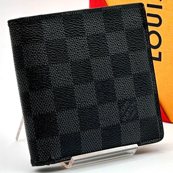 【美品】ルイヴィトン ダミエグラフィット ポルトフォイユ マルコ 二つ折り 財布 LOUIS VUITTON ブラック 黒 メンズ