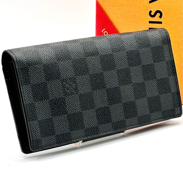 【超極美品】ルイヴィトン ダミエグラフィット ポルトフォイユ ブラザ 長財布 LOUIS VUITTON 二つ折り 黒 ブラック