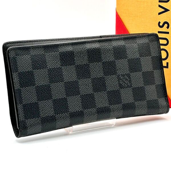【美品】ルイヴィトン ダミエグラフィット ポルトフォイユ ブラザ 長財布 黒 LOUIS VUITTON ブラック ブラザ メンズ