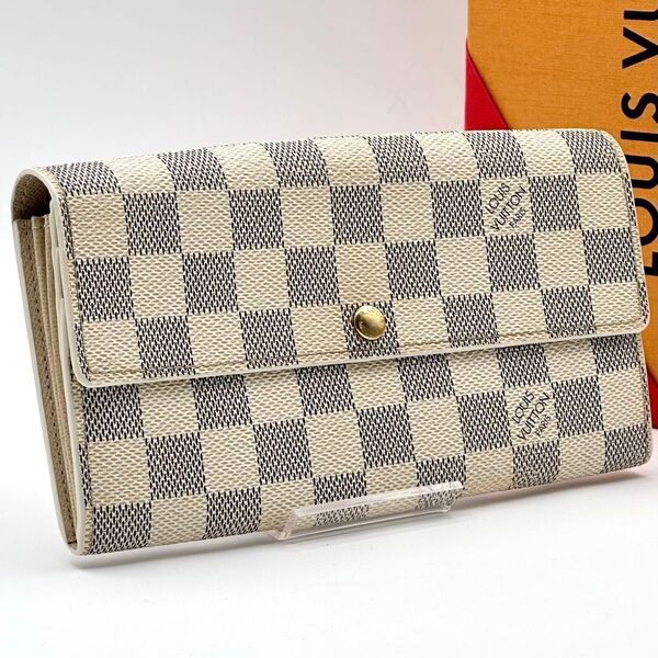 【極美品】ルイヴィトン ダミエ アズール ポルトフォイユサラ 長財布 LOUIS VUITTON 10カード レディース 白