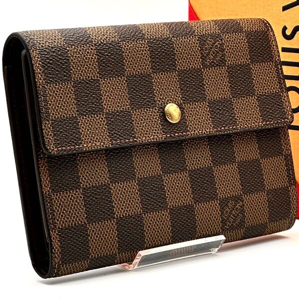 【超極美品】ルイヴィトン ダミエ エベヌ ポルトトレゾール エテュイ パピエ 三つ折り LOUIS VUITTON ブラウン系