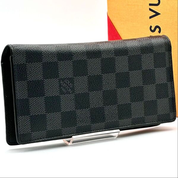 【美品】ルイヴィトン ダミエグラフィット ポルトフォイユ ブラザ 長財布 黒 LOUIS VUITTON ブラック ブラザ メンズ