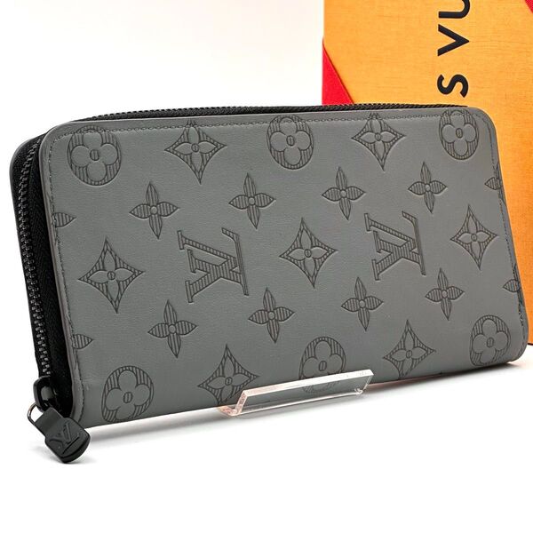 【超極美品】ルイヴィトン モノグラム シャドウ ヴェルティカル 長財布 LOUIS VUITTON ジッピーウォレット グレー系