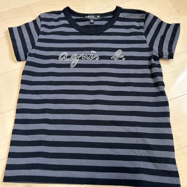 美品アニエスベーアンファンストライプ Tシャツ ロゴ6ans 6T 120cm