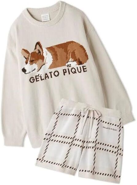 エアモコ SLEEPING DOG ジャガードプルオーバー&チェックショートパンツセット ベージュ ジェラートピケ