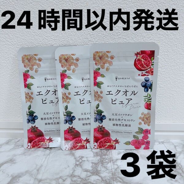 3袋 エクオルピュア 30日分60粒 エクオール 大豆イソフラボン
