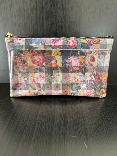 クリアポーチ(大20) ハンドメイド リバティ アーカイブギンガム グリーンマルチ