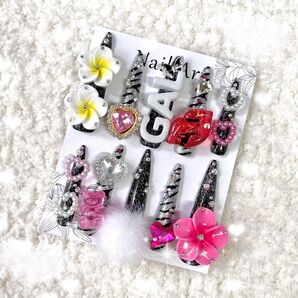 黒★GAL★キッズネイル★コギャルネイル★スーパーロング★