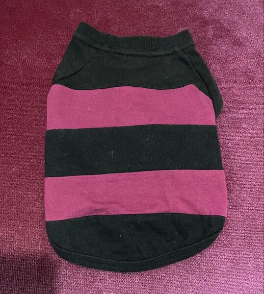 free stitch 犬服 黒と赤紫色のストライプ