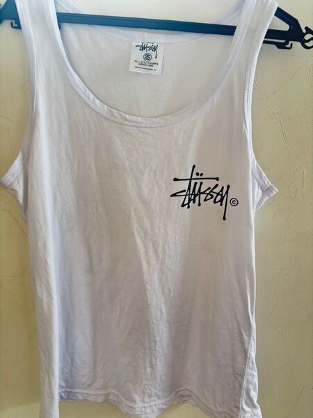 Stussy all city champsホワイト タンクトップ ロゴ入り ノースリーブ タンクトップ