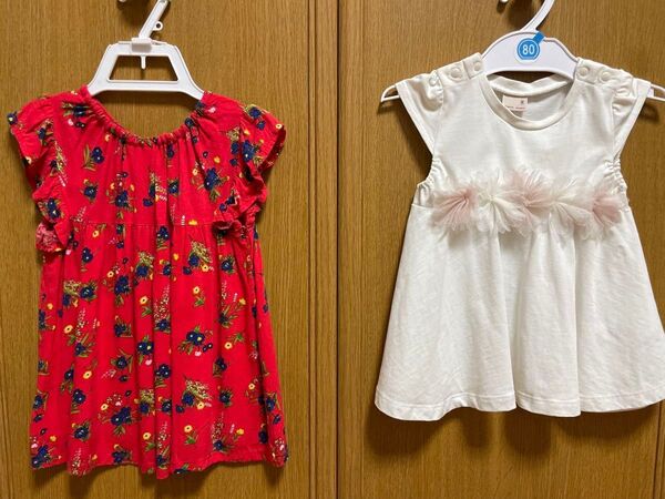 【80cm 90cm女の子】3点セット ワンピース 花柄 チュニック プティマイン LAGKAW