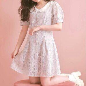 極美品 evelyn エブリン 襟レースワンピース 齊藤なぎさちゃん着用 ピンク