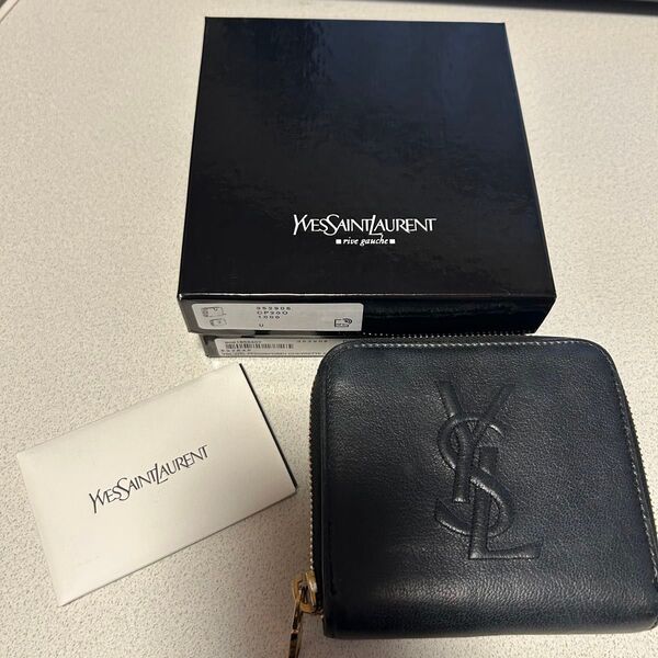 イヴサンローラン レザー 二つ折り ラウンドファスナー 財布 ブラック YSL