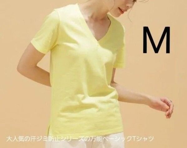 Ⅱ 汗染み防止 Tシャツ 半袖 イエロー 黄色 汗ジミ 加工 ナノユニバース 未使用 コットン 春夏 明るいカラー テソン