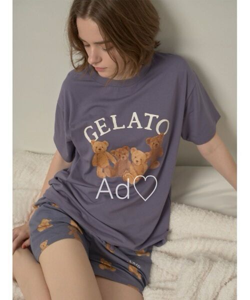 新品未使用 gelato pique ベアワンポイントTシャツ&ベア柄ショートパンツ 上下SET ネイビー