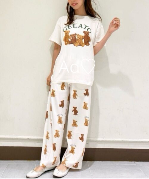 【即納】新品未使用 gelato pique ベアワンポイントTシャツ&ベア柄ロングパンツ オフホワイト