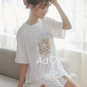 【5月末発送】新品未使用 gelato pique トイプードルワンポイントTシャツ&総柄ショートパンツ オフホワイト