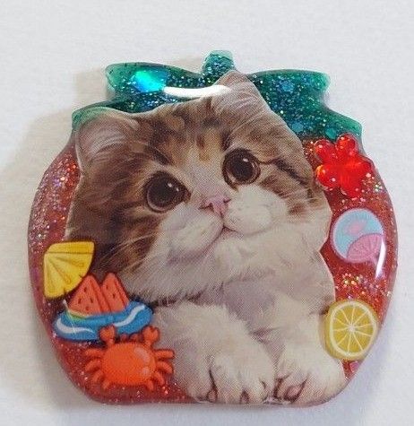 夏野菜ねこ♪トマト形かわいいレジンアクセサリー ねこヘアクリップ ねこレジンヘアゴム レジンねこ ねこアクセサリー