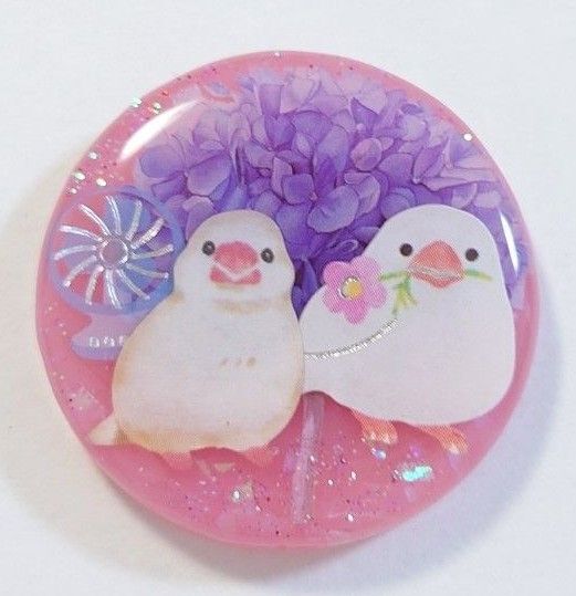 ダブル白文鳥ちゃんかわいいレジンブローチ 文鳥ブローチ 白文鳥アクセサリー 白文鳥グッズ 文鳥ポニーフック