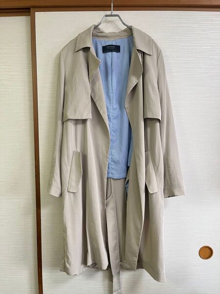 ZARA BASIC トレンチコート ベージュ 裏地ストライプ 長袖 ロングコート