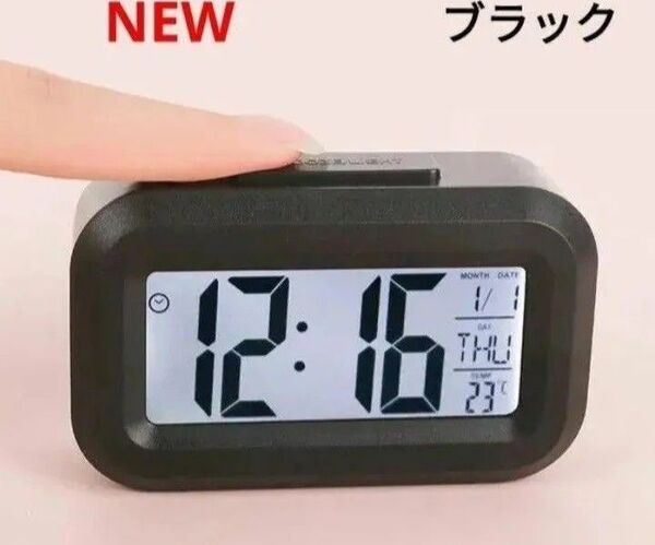 LED デジタル 目覚まし時計 温度計 カレンダー ホワイト 電池付き! ブラック 新品!