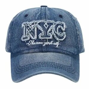 人気商品!デニム キャップ NYCロゴベースボールキャップ 男女兼用 ブルー 新品未使用品!