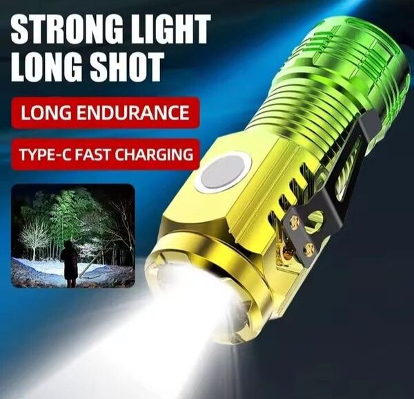 ミニ懐中電灯 3LED 高輝度ハンディライト USB充電式 防水機能 ベルトフック、マグネット装備 レインボー 新品!送料無料