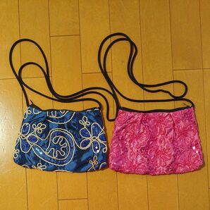 2個セット 刺繍バッグ ショルダーバッグ ピンク&ブルー