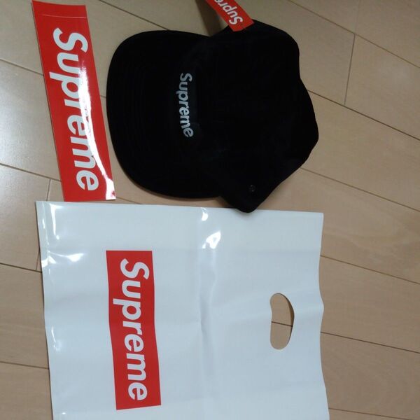 シュプリーム ボックスロゴ キャップ 黒 フリーサイズ supreme velvet camp cap ステッカー ショッパー