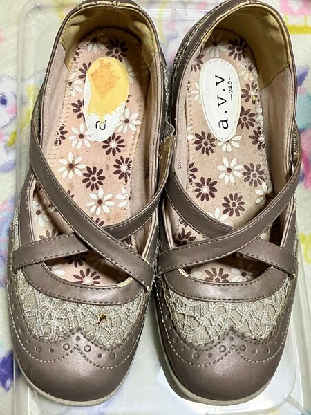 a.v.v フラットシューズ 24.0cm ピンクベージュ レディース 難あり 使用感あり