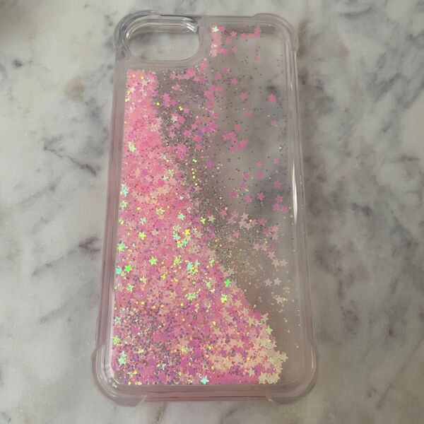 iPhone 16e SE4 用ピンク グリッター クリアケース